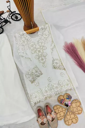 Designer party wear look kids top palazzo & dupatta set