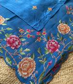 Teal matka silk saree  with heavy floral embroidery border with running blouse