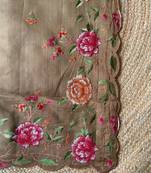 Brown matka silk saree  with heavy floral embroidery border with running blouse