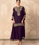 Purple georgette semi stitched suit with embroidery & sequence work