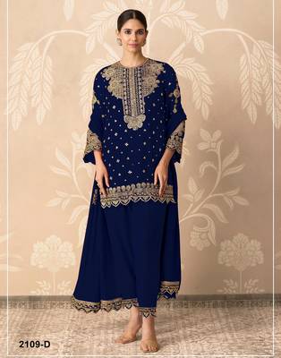 Dark Blue georgette suit with embroidered sequin  1
