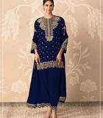 Dark Blue georgette semi stitched suit with embroidery & sequence work
