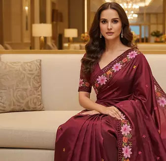 Red Color Malti Thread Embroidery work art silk saree