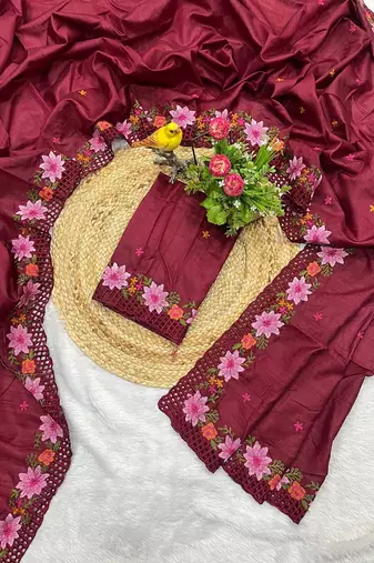 Red Color Malti Thread Embroidery work art silk saree