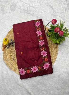 Red Color Malti Thread Embroidery work art silk saree 5