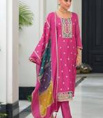 Pink color chinnon silk embroidery work wedding wear designer salwar suit