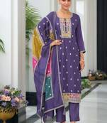 Lavender color chinnon silk embroidery work wedding wear designer salwar suit