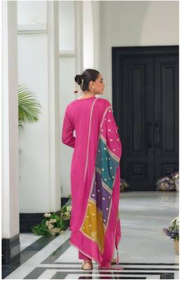 Pink color chinnon silk embroidery work wedding wear  salwar suit 2