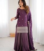 Wine color roman shimmer silk party wear palazzo set