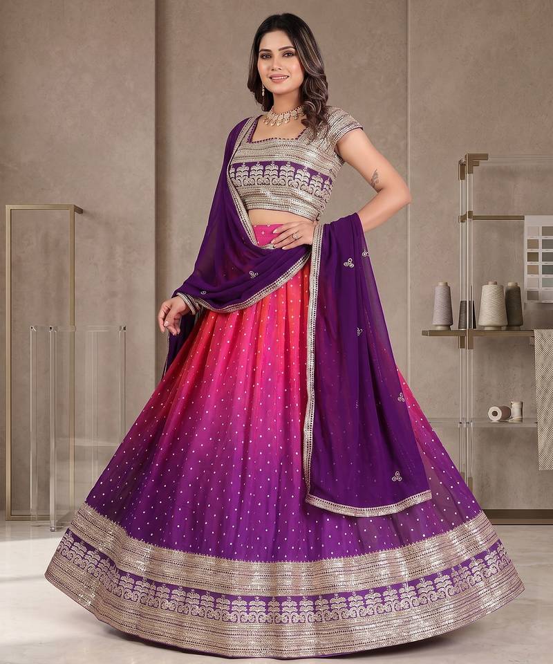 Purple Designer Faux Georgette Lehenga