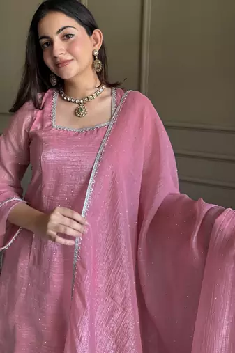 pink color crunchy silk party wear salwar suit
