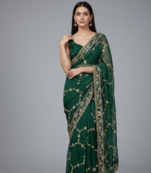 Green Color Sequins With Zari Thread Embroidery work Chiffon Saree