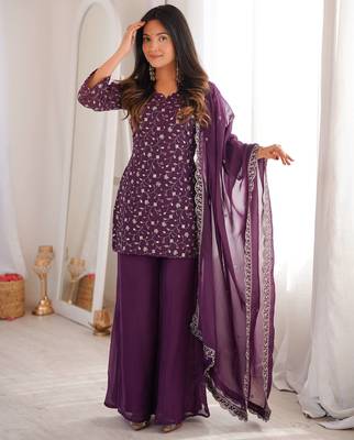 Wine color crunchy silk party wear palazzo set 1