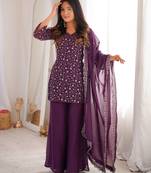 Wine color crunchy silk party wear palazzo set