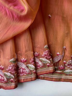 Peach royal gabanna silk saree woven in a shiny dual tone finish 4