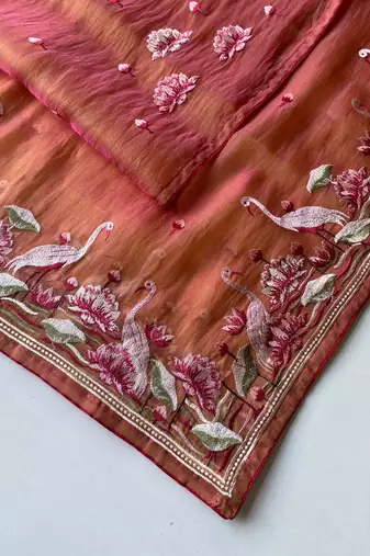 Peach royal gabanna silk saree woven in a shiny dual tone finish