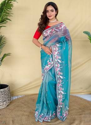 Sky blue royal gabanna silk saree woven in a shiny dual tone finish 1