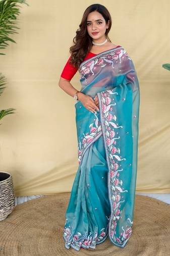 Sky blue royal gabanna silk saree woven in a shiny dual-tone finish