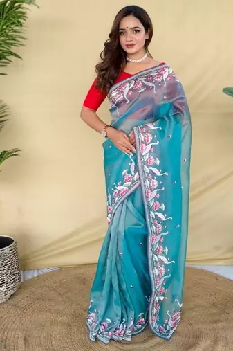 Sky blue royal gabanna silk saree woven in a shiny dual-tone finish