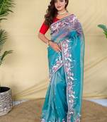 Sky blue royal gabanna silk saree woven in a shiny dual-tone finish