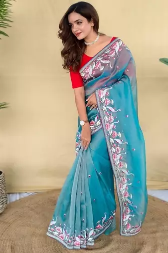 Sky blue royal gabanna silk saree woven in a shiny dual tone finish