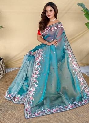 Sky blue royal gabanna silk saree woven in a shiny dual tone finish 3