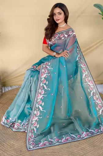 Sky blue royal gabanna silk saree woven in a shiny dual tone finish