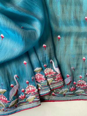 Sky blue royal gabanna silk saree woven in a shiny dual tone finish 4