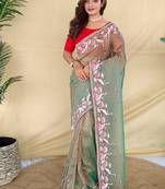 Green royal gabanna silk saree woven in a shiny dual-tone finish