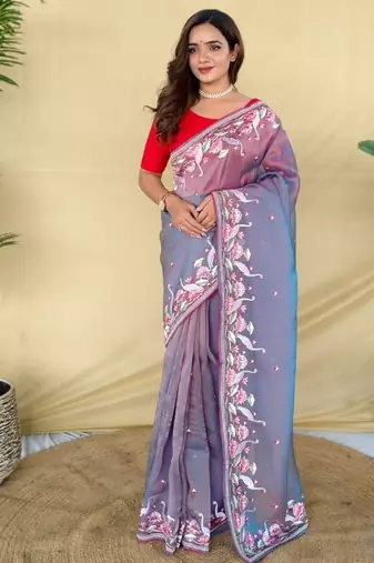 Grey royal gabanna silk saree woven in a shiny dual-tone finish