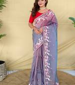 Grey royal gabanna silk saree woven in a shiny dual-tone finish