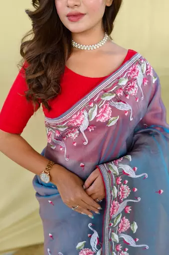 Grey royal gabanna silk saree woven in a shiny dual tone finish