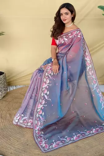 Grey royal gabanna silk saree woven in a shiny dual tone finish