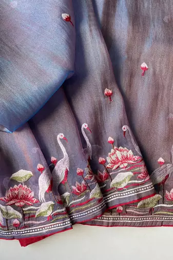 Grey royal gabanna silk saree woven in a shiny dual tone finish
