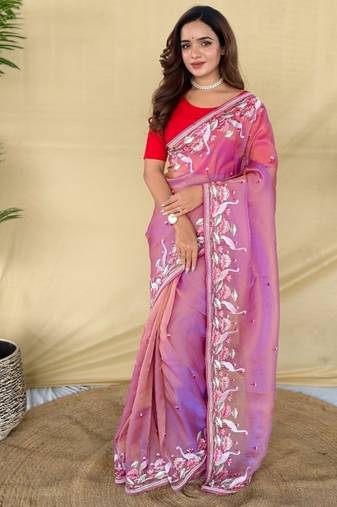 Pink royal gabanna silk saree woven in a shiny dual-tone finish