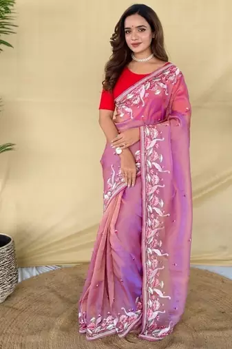 Pink royal gabanna silk saree woven in a shiny dual-tone finish