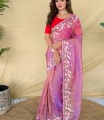 Pink royal gabanna silk saree woven in a shiny dual-tone finish