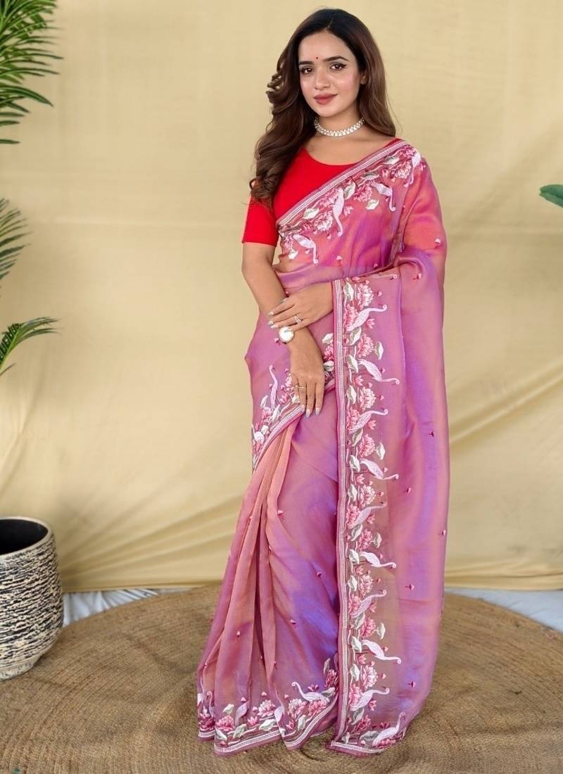Pink royal gabanna silk saree woven in a shiny dual-tone finish