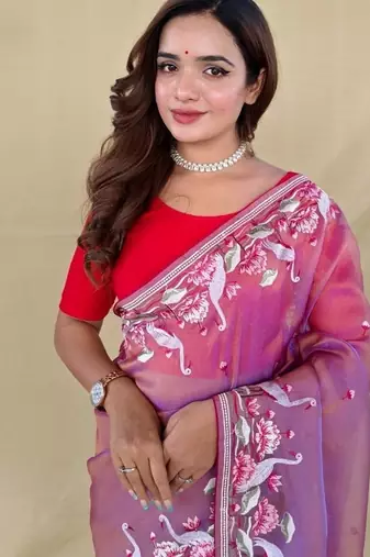 Pink royal gabanna silk saree woven in a shiny dual tone finish