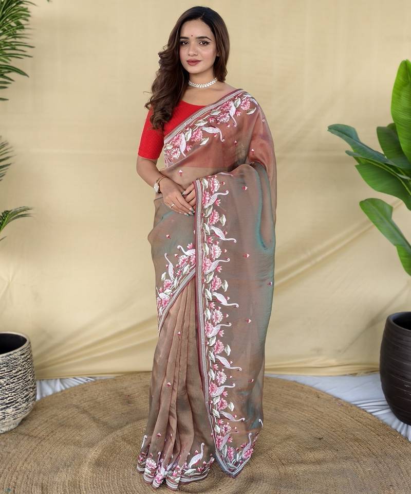 green royal gabanna silk saree woven in a shiny dual-tone finish