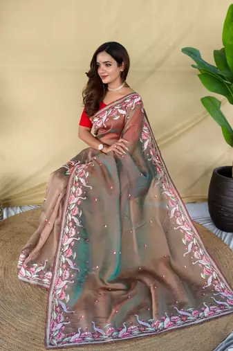 green royal gabanna silk saree woven in a shiny dual tone finish