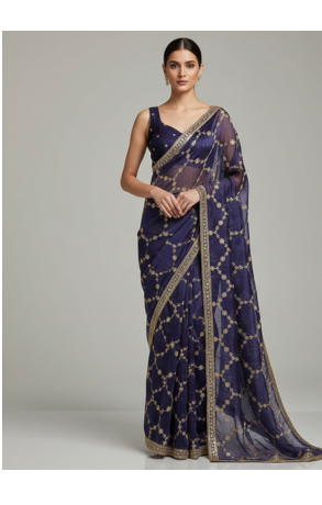 Purple Color Sequins With Zari Thread Embroidery work Chiffon Saree 1