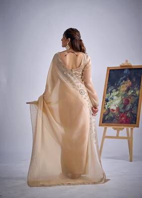 Chiku kanjivaram pure silk blend zircon cutdana & sequence handwork saree 3