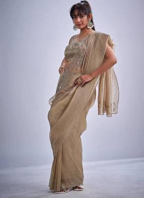 Mouse color kanjivaram pure silk blend zircon cutdana & sequence handwork saree 2