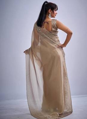 Mouse color kanjivaram pure silk blend zircon cutdana & sequence handwork saree 3