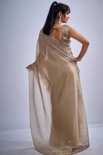 Mouse color kanjivaram pure silk blend zircon cutdana & sequence handwork saree