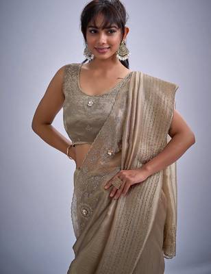 Mouse color kanjivaram pure silk blend zircon cutdana & sequence handwork saree 5