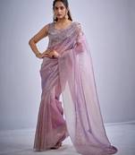 Levender color kanjivaram pure silk zircon cutdana & sequence handwork saree