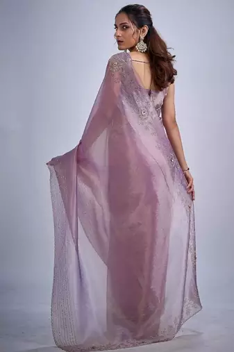 Levender color kanjivaram pure silk blend zircon cutdana & sequence handwork saree
