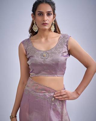 Levender color kanjivaram pure silk blend zircon cutdana & sequence handwork saree 4